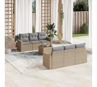 HANJIEFACAI Outdoor Garden Sofa Set 7 Pieces with Beige Cushions, PE Rattan Patio Furniture Set with Storage, Waterproof Cover, Tempered Glass Table for Terrace, Backyard, Poolside Relaxation
