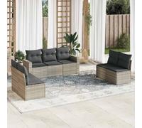 HANJIEFACAI Outdoor Garden Sofa Set 7 Pieces with Cushions Light Gray Poly Rattan Furniture for Patio Terrace Waterproof Storage Seating Modular Design