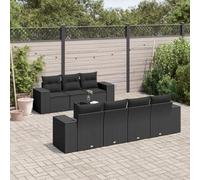 HANJIEFACAI Outdoor Garden Sofa Set 8 Pieces Black PE Rattan Furniture with Cushions for Patio Terrace Backyard, Modular Seating Group with Glass Table Weather Resistant