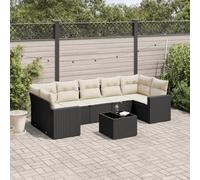 HANJIEFACAI Outdoor Garden Sofa Set 8 Pieces Black PE Rattan Furniture with Cushions Weather Resistant Patio Conversation Set for Terrace Backyard Lounge