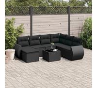HANJIEFACAI Outdoor Garden Sofa Set 8 Pieces Black Polyrattan with Cushions, Patio Furniture Corner Sectional Seating Group for Terrace Backyard Lounge Relaxation