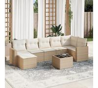 HANJIEFACAI Outdoor Garden Sofa Set 8 Pieces with Beige Cushions in Polyrattan, Waterproof Storage, Modular Furniture for Patio Terrace Backyard, Weather Resistant Rattan PE with Tempered Glass Table
