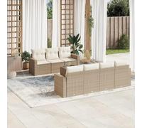 HANJIEFACAI Outdoor Garden Sofa Set 8 Pieces with Beige Cushions in Polyrattan, Waterproof Storage, Modular Furniture for Patio Terrace Backyard, Weather Resistant Rattan PE with Tempered Glass Table