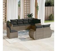 HANJIEFACAI Outdoor Garden Sofa Set 8 Pieces with Gray Cushions in Polyrattan, Modular Patio Furniture for Terrace, Weather Resistant Rattan PE Sectional Seating Group with Removable Washable Covers