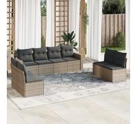 HANJIEFACAI Outdoor Garden Sofa Set 8 Pieces with Gray Cushions Poly Rattan Furniture for Patio Terrace Waterproof Storage Seating Comfortable Modular Design