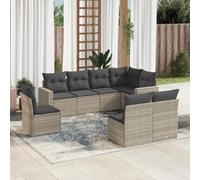 HANJIEFACAI Outdoor Garden Sofa Set 8pcs Light Gray Polyrattan with Cushions, Modular Patio Furniture for Terrace Backyard, Weather Resistant PE Wrattan Seating Group with Storage & Removable Covers