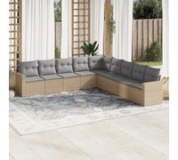 HANJIEFACAI Outdoor Garden Sofa Set 9 Pieces with Beige Cushions, Poly Rattan Furniture for Patio Terrace, Waterproof Storage, Modular Design, Comfortable Seating