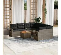 HANJIEFACAI Outdoor Garden Sofa Set 9 Pieces with Gray Cushions Poly Rattan Furniture for Patio Terrace Backyard Lounge Seating Group Modular Design Weather Resistant