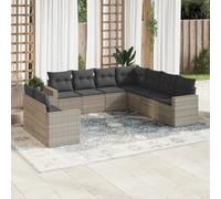HANJIEFACAI Outdoor Garden Sofa Set 9 Pieces with Light Gray Cushions PE Rattan Furniture for Patio Terrace Waterproof Storage Seating Modular Design Comfortable