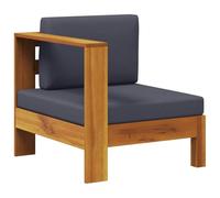 HANJIEFACAI Outdoor Garden Sofa with Left Armrest Acacia Wood Dark Gray Cushion All-Weather Patio Furniture for Terrace Balcony Lounge Seating