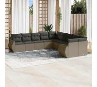 HANJIEFACAI Outdoor Rattan Sofa Set 10 Pieces with Light Gray Cushions, Modular Garden Furniture for Patio Terrace, Weather Resistant PE Wicker Sectional Seating Group with Removable Washable Covers