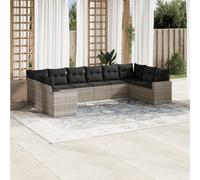HANJIEFACAI Outdoor Rattan Sofa Set 10 Pieces with Light Gray Cushions Waterproof Storage Modular Garden Furniture for Patio Terrace Backyard Lounge Seating