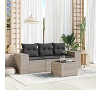 HANJIEFACAI Outdoor Rattan Sofa Set 4 Pieces with Cushions Light Gray Weather Resistant Garden Patio Furniture Set Modular Design Comfortable Seating Glass Table