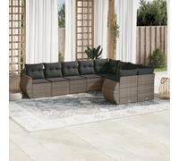 HANJIEFACAI Outdoor Rattan Sofa Set 9 Pieces with Gray Cushions, Modular Garden Furniture for Patio Terrace, Weather Resistant PE Wicker Sectional Seating Group with Removable Covers