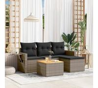 HANJIEFACAI Polyrattan Outdoor Sofa Set 5 Pieces with Gray Cushions, Weather Resistant Garden Furniture for Patio Terrace Backyard, Modular Design with Foldable Table and Washable Covers
