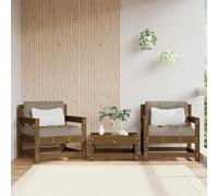 HANJIEFACAI Sedie da Giardino con Cuscini 2 Pezzi Legno Massello di Pino Ambra per Esterno, Set 2 Poltrone Relax con Schienale e Braccioli per Terrazza Giardino Patio