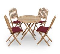 HANJIEFACAI Set da Pranzo da Giardino 5 pz Pieghevole con Cuscini in Bambùsdraio da esterno sdraio da giardino poltrone da giardino sedie da esternoAdatto a patii da giardino