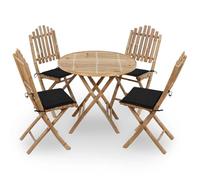 HANJIEFACAI Set da Pranzo da Giardino 5 pz Pieghevole con Cuscini in Bambùsedie da esterno sdraio da giardino poltrone da giardino sdraio da esternoAdatto a patii da giardino