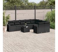 HANJIEFACAI Set Divani da Giardino 10pz con Cuscini in Polyrattan Nero Outdoor Furniture Set with Storage Waterproof Covers Modular Design Glass Table for Patio Garden Terrace