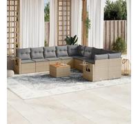 HANJIEFACAI Set Divani da Giardino 11 pz con Cuscini Beige in Polyrattan Outdoor Furniture with Foldable Table Weather Resistant Rattan Sofa Set for Garden Patio Terrace