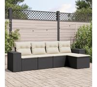 HANJIEFACAI Set Divani da Giardino 5 Pezzi Nero con Cuscini Lavabili, Polyrattan Resistente, Mobili Esterni per Terrazza Giardino Patio, Comfortevole Seduta Modulare