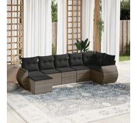 HANJIEFACAI Set Divani da Giardino 7 Pezzi con Cuscini Grigio Polyrattan PE Resistenti ai Raggi UV per Terrazza Giardino Patio Mobili Esterni Modulari Comodi Lavabili