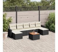 HANJIEFACAI Set Divani da Giardino 8 Pezzi Nero Polyrattan con Cuscini Lavabili, Mobili da Esterno per Terrazza Giardino Patio, Set Salotto Esterno con Tavolo e Poggiapiedi