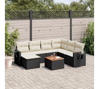 HANJIEFACAI Set Divani da Giardino 8 Pezzi Nero Polyrattan con Cuscini Lavabili, Mobili da Esterno per Giardino Terrazza Patio, Tavolino in Legno Acacia, Design Modulare Resistenti alle Intemperie