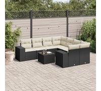 HANJIEFACAI Set Divani da Giardino 9 Pezzi Nero Polyrattan con Cuscini Lavabili, Mobili da Esterno per Giardino Terrazza Patio, Set Salotto Esterno con Tavolo Vetro Temperato