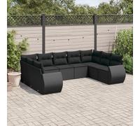 HANJIEFACAI Set Divani da Giardino 9 Pezzi Nero Polyrattan con Cuscini Lavabili, Mobili da Esterno per Terrazza Giardino Patio, Seduta Comfortevole Design Modulare Resistenti alle Intemperie