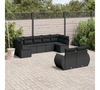 HANJIEFACAI Set Divani da Giardino 9 pz Nero Polyrattan con Cuscini Lavabili, Mobili da Esterno per Terrazza Giardino Patio, Set Angolare con 2 Poltrone 5 Divani, Resistente alle Intemperie e UV
