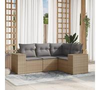 HANJIEFACAI Set Divano da Giardino 4 Pezzi con Cuscini Beige in Polyrattan, Mobili da Esterno per Terrazza Giardino Patio, Resistente alle Intemperie, Design Modulare, Comodo e Confortevole
