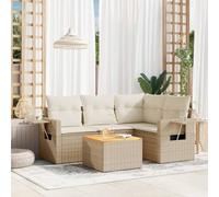 HANJIEFACAI Set Divano da Giardino 5 Pezzi con Cuscini Beige in Polyrattan Resistenti alle Intemperie per Terrazza Giardino Cortile Mobili Esterni Modulari con Tavolino