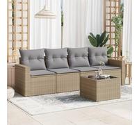 HANJIEFACAI Set Divano da Giardino 5 Pezzi con Cuscini Beige Polyrattan PE Resistente UV, Mobili da Esterno per Terrazza Giardino Patio con Tavolo Vetro e Sedute con Contenitore Impermeabile