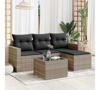HANJIEFACAI Set Divano da Giardino 5pz con Cuscini Grigio Chiaro Polyrattan Outdoor Furniture Set with Storage Waterproof Cover Modular Design Glass Table for Patio Garden Terrace