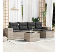 HANJIEFACAI Set Divano da Giardino 6pz con Cuscini Grigio Chiaro Polyrattan Outdoor Furniture with Tempered Glass Table Weather Resistant PE Rattan Sofa Set for Patio Garden Terrace