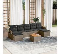 HANJIEFACAI Set Divano da Giardino 8 Pezzi con Cuscini Grigio in Polyrattan Resistenti ai Raggi UV, Mobili da Esterno per Terrazza Giardino Patio con Tavolino in Legno di Acacia