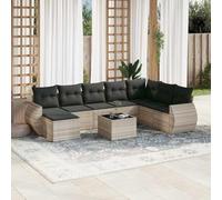 HANJIEFACAI Set Divano da Giardino 9pz con Cuscini Grigio Chiaro Polyrattan Outdoor Furniture Set with Glass Table Weather Resistant PE Rattan for Garden Patio Terrace