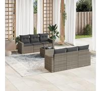 HANJIEFACAI Set Giardino 7 Pezzi Polyrattan Grigio con Cuscini Lavabili, Divano Esterno per Terrazza Giardino Patio, Set Soggiorno Esterno con Tavolo Vetro e Sedute con Contenitore Impermeabile