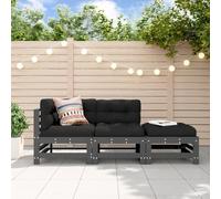 HANJIEFACAI Set Salotto da Giardino 3 Pezzi Grigio Legno Massello Pino - Mobili Esterni per Giardino Patio Terrazza Divano Angolare con Poggiapiedi - Design Modulare Resistente