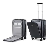 Hanke 20 Pollice Carry On Bagagli con Ruote PC Hard Shell Valigie Leggero Apertura Anteriore TSA Bagagli Viaggio Valigia Donna Uomo, Nero corvino, Carry on 20-Inch, Valigia