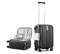 Hanke Apertura superiore espandibile Suticase con ruote e serratura TSA impermeabile rigida bagaglio a mano apertura frontale, Nero corvino, top opening 20-inch