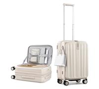 Hanke Apertura superiore espandibile Suticase con ruote e serratura TSA impermeabile rigida bagaglio a mano apertura frontale, Bianco avorio , top opening 20-inch
