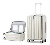 Hanke Valigia da viaggio in policarbonato rigido, parte superiore apribile, telaio in alluminio, con ruote, trolley da donna e da uomo, da 41, 51, 61 e 66 cm, Bianco avorio., 26 Inch