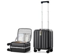 Hanke Valigia da viaggio in policarbonato rigido, parte superiore apribile, telaio in alluminio, con ruote, trolley da donna e da uomo, da 41, 51, 61 e 66 cm, nero, 24 Inch