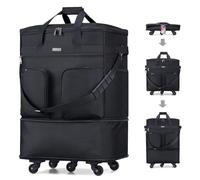 Hanke Valigia estensibile con ruote, trolley da viaggio leggero, grande espandibile, nero, Piccolo (piegato), medio (esteso)