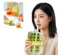 hankousi 1 bottiglia per cubetti di ghiaccio da 800 ml, 2 in 1, a prova di perdite, adatta al congelatore, con vassoio per il ghiaccio integrato e cannuccia, per bevande fredde estive (verde)