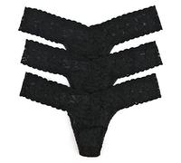 Hanky Panky Low Rise Thong - Tanga a Vita Bassa, Slip Intimo per Donna in Pizzo Signature Lace Elasticizzato - Taglia Unica - Colore Nero - 3 Pezzi