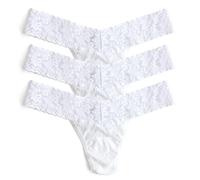 Hanky Panky Low Rise Thong - Tanga a Vita Bassa, Slip Intimo per Donna in Pizzo Signature Lace Elasticizzato - Taglia Unica - Colore Bianco - 3 Pezzi
