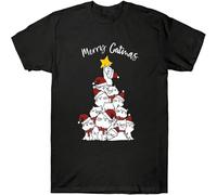 HANLINMY Merry Catmas Funny Cats Christmas Tree Xmas Gifts for Lovers Men's T-Shirt Black XL